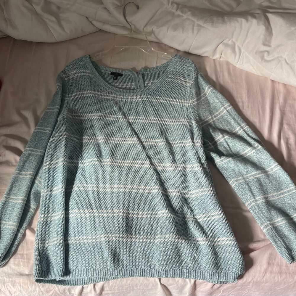 Light Blue and White Striped Sweater